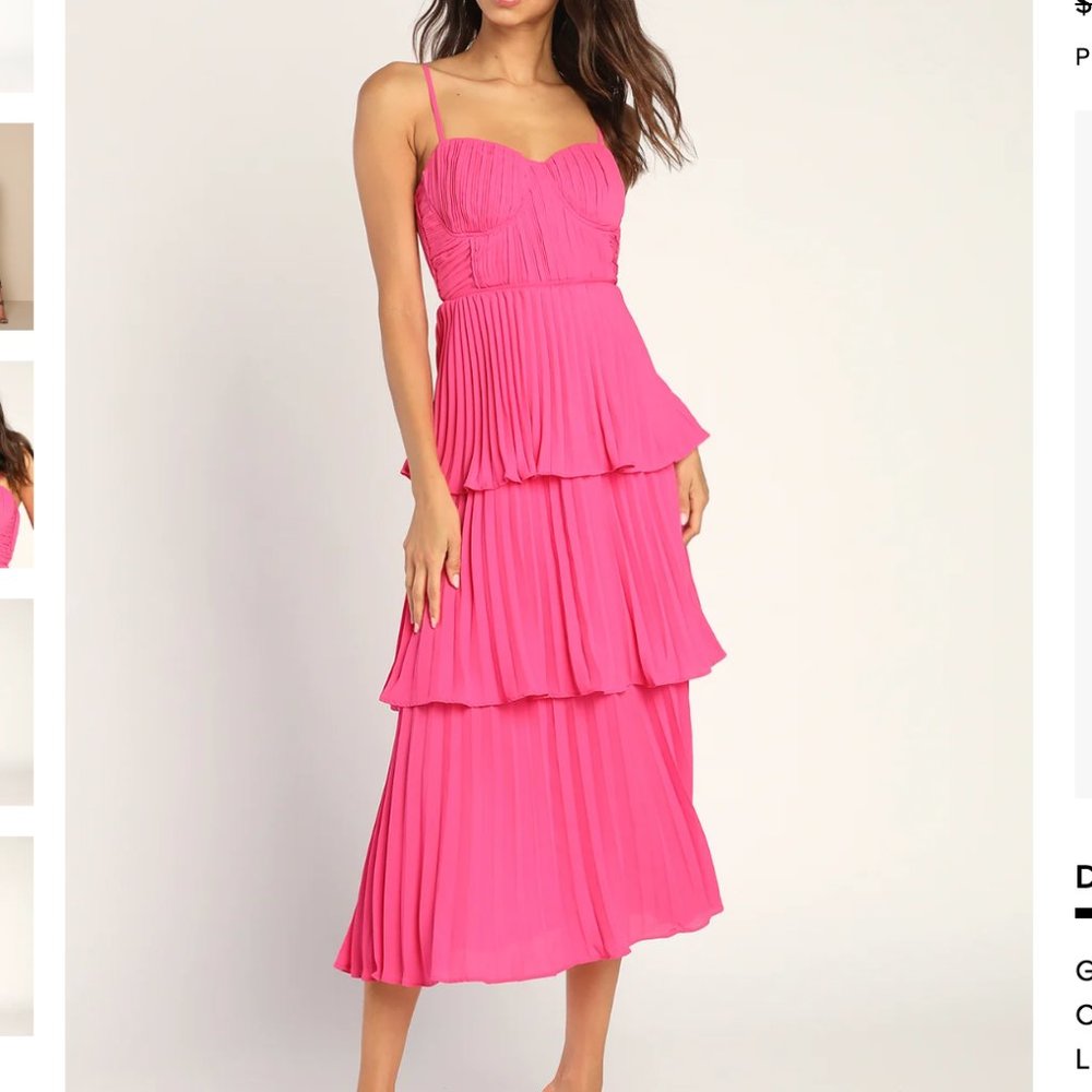 Lulu's  Cascading Crush Hot Pink Tiered Bustier Midi Dress